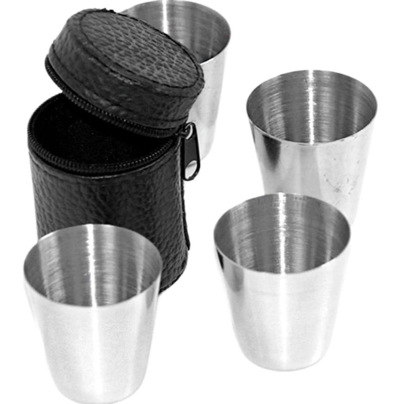 4pcs/Set Stainless Steel Glass Set Outdoor Small Glasses Set Travel Picnic Cup Set 30/70/170ml