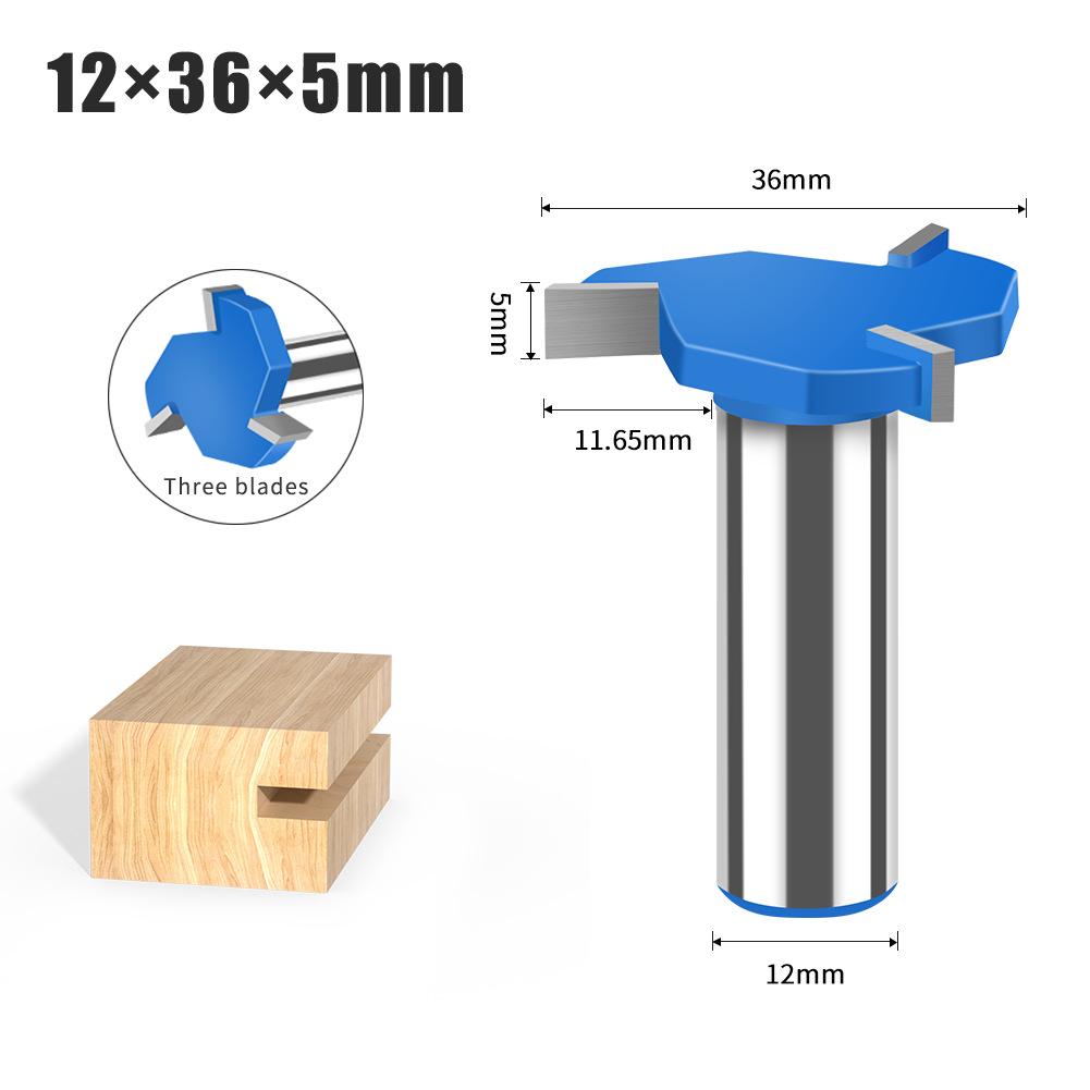 

Three-blade T-knife Tungsten Steel Milling Cutter Slotting Cutter Bottom Cleaning Cutter Three-tooth T-cutter Slotting Cutter Large Diameter Trimming 12 handle three edge T knife 12 * 36 * 5