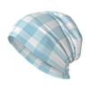 Blue and White Checkered Printed Knitted Hat Casual Hanging Woolen Hat Chemotherapy Patient Headscarf Unisex Knitted Hat