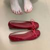 Round head bow flat bottom small red shoes 2025 new shallow mouth versatile ballet women's shoes
