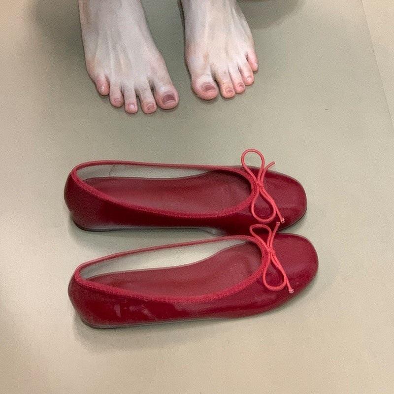 Round head bow flat bottom small red shoes 2025 new shallow mouth versatile ballet women's shoes