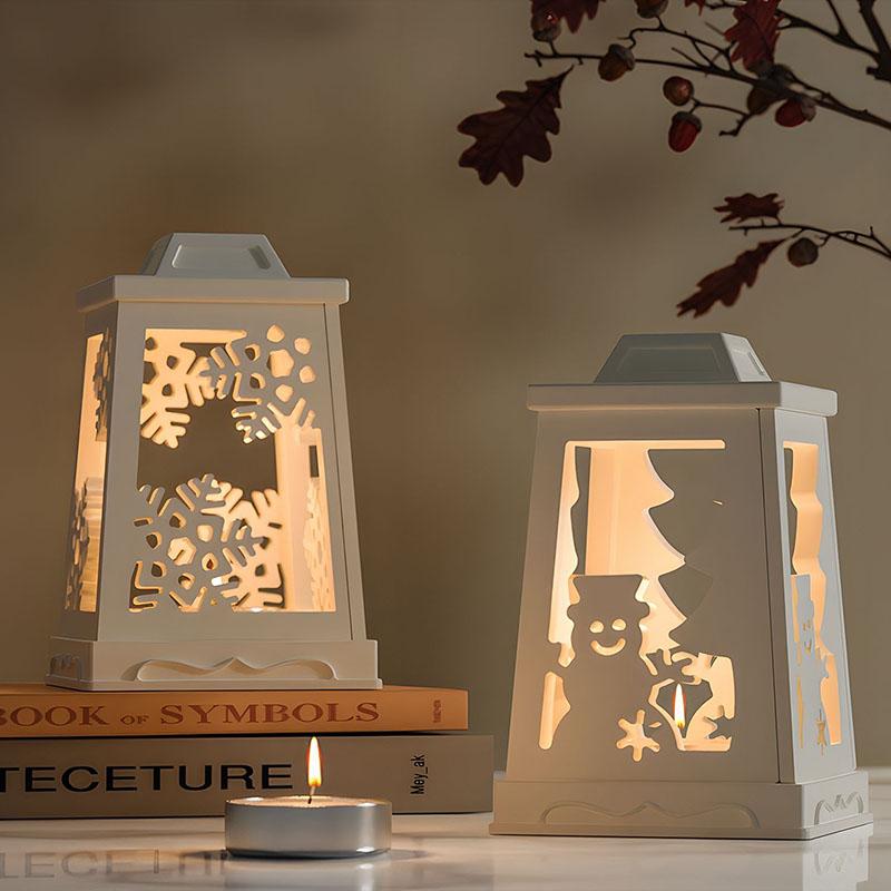 Christmas Silicone Mold DIY Lantern Shape with Deer Snowflake Design for Gypsum Candle Ornament Resin Epoxy Mould Home Decor