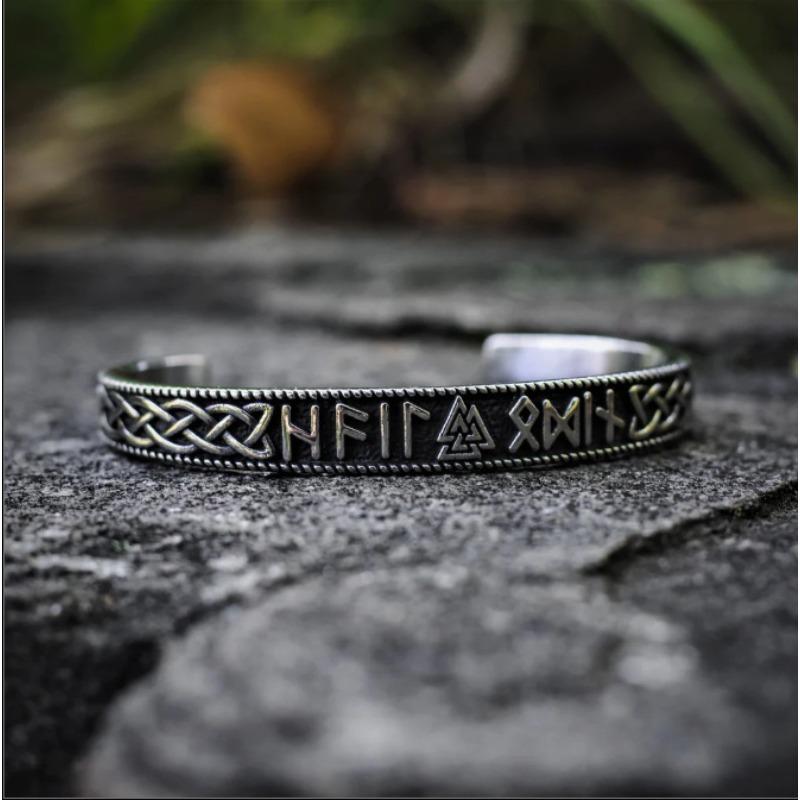 Nordic Jewelry Viking Triangle Knot Odin Rune Viking Text Retro Men s Open Bracelet
