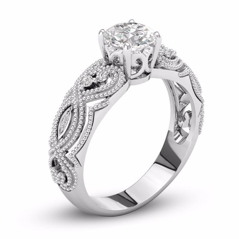 Elegant 2-in-1 Womens White Retro Engagement Wedding Band Heart Rings Set For Brides