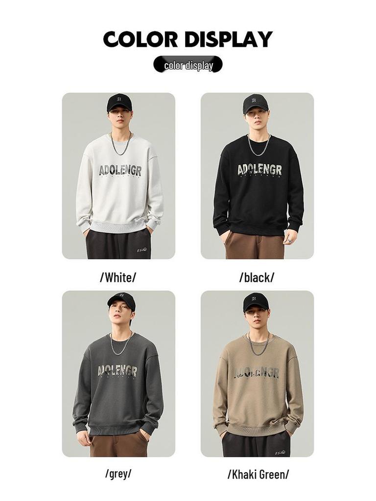 Men's Casual Round Neck Long Sleeve Pullover Hoodie for Spring, Autumn, and Winter