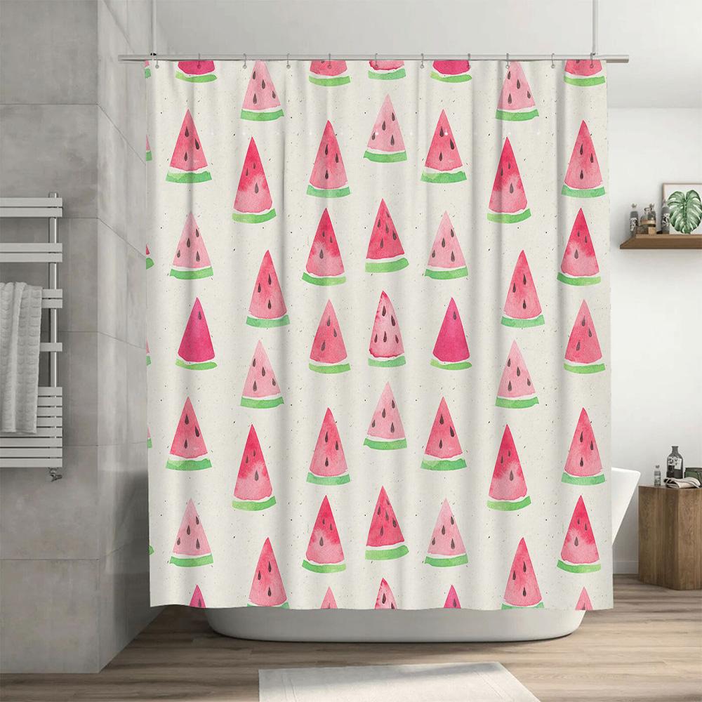 Watermelon Shower Curtain, Bath Room Decor, Printed Plastic Fabric, Pink Green White Colorful Design Pattern, Modern Home Deco
