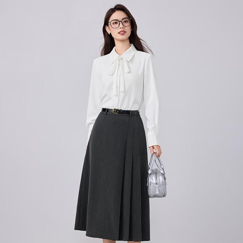 Women's Detachable Bow Tie Long-Sleeve Chiffon Blouse