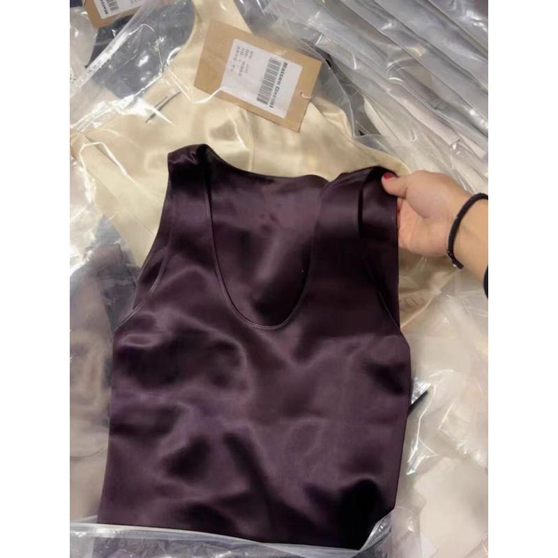 

Хвостовой Заказ Стойка Выдачи Этикетка Вырез Женская Одежда Сатин Тяжелый Вес Классный Изящный Жилет Внутренняя Одежда Базовый Ремешок Французские Топы Grape purple vest M