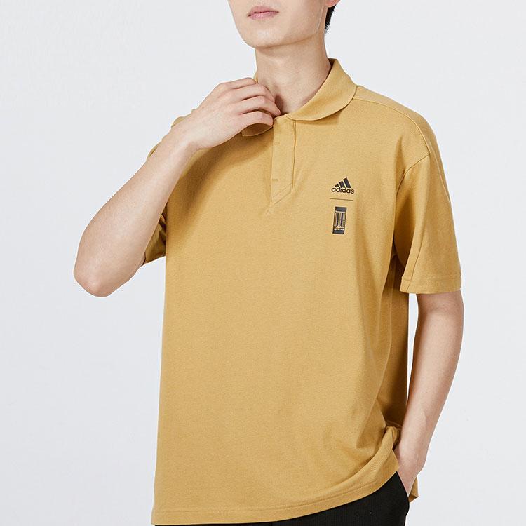 Adidas Solid Color Logo Polo Shirt Men Tops Yellow HE5165