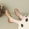 Fashion 2025 Summer Sandals Cowhide Round Toe Women Sandals Chunky Heel Women Shoes Cover Toe Shoes for Women Hollow Out Roman Shoes