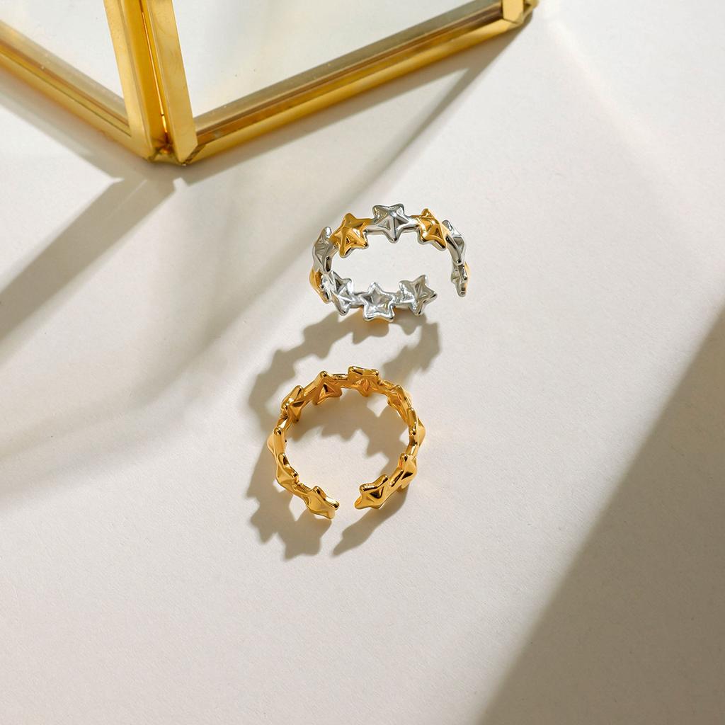 Yori High Quality Stainless Steel Star Adjustable Open Ring Rust Proof 18K PVD Plated Personalized Trendy Charm Finger Jewelry 2