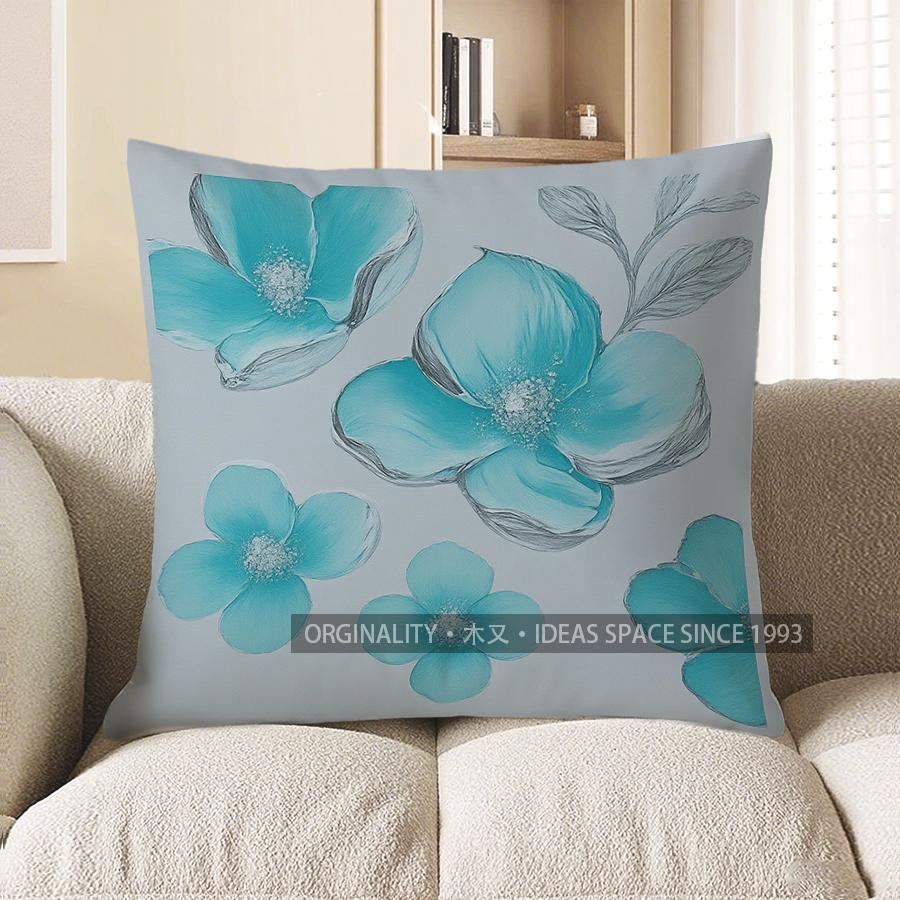 

Home Decor Blue Flowers Decorative Digital Print Pillow Cover Pattern Cushion Cover Suitable For Sofa Bedroom Car Pillow Cover 40x40cm