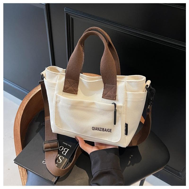 Canvasväska dam stor kapacitet ny toteväska axelväska högskolestudent klassväska crossbody toteväska