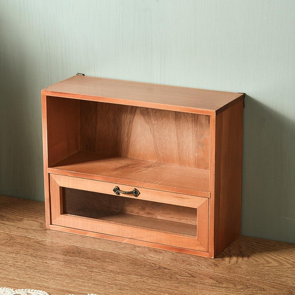 Wood Desktop Organizer Cosmetic Jewelry Display Cabinet for Toiletries Cups Bills Paper