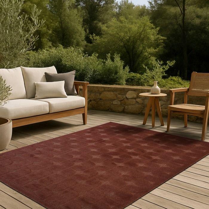 Modern Embossed Rug In Rosy Terra Cotta Red 120x170