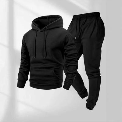 250g Men's Trendy Sports Hoodie & Sweatpants Set - Plain Color