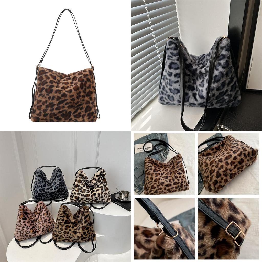 Leopard Print Fashion Crossbody Bag With Plush Material For Daily Use