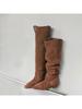 Vintage Flat Boots Women's Frosted Wide Tube Folded Pile Boots Skinny Versatile Knight Boots