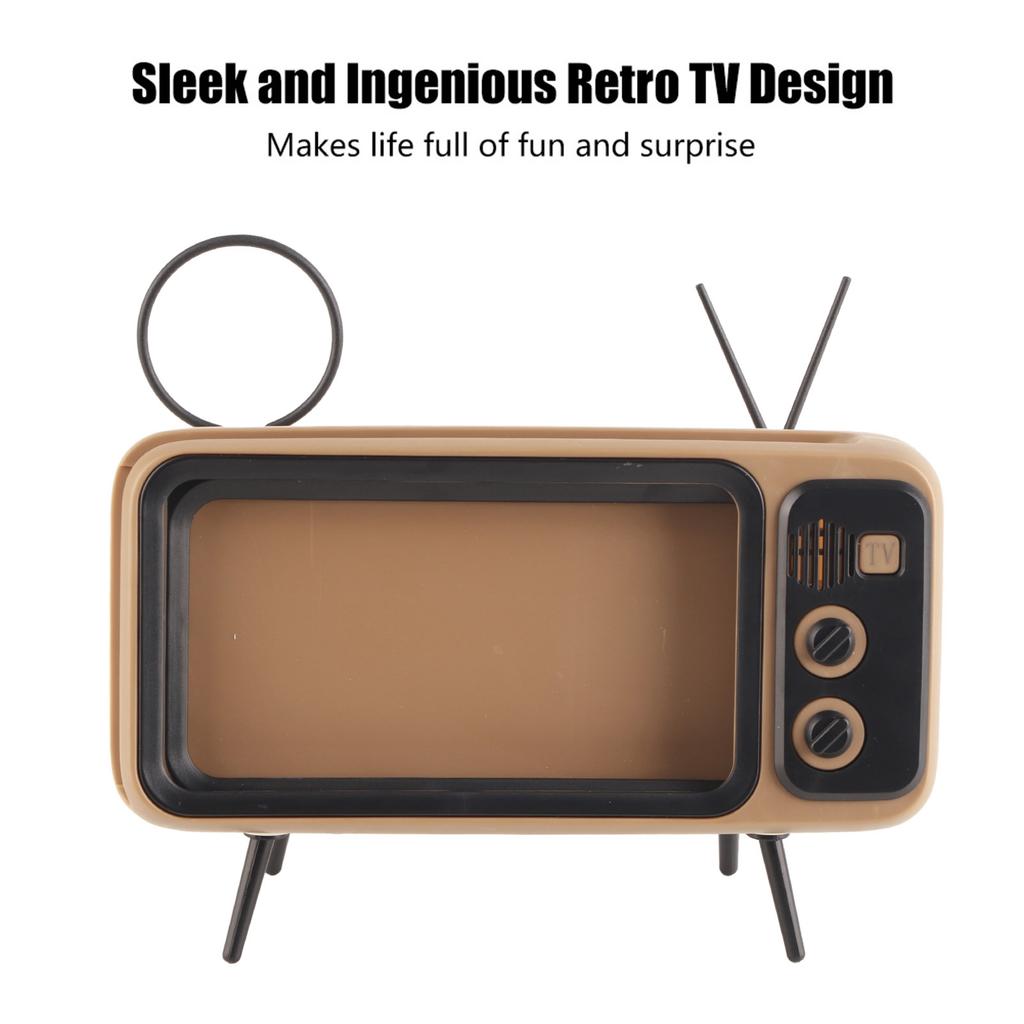 Retro TV Shaped HD Stereo Speaker Loudspeaker for Under 6 Mobile Phone Stand White