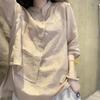 Women's Retro Cotton and Linen Shirt, Spring/Summer 2024, Loose Three-Quarter Sleeves, Belly-Covering, Lightweight Top