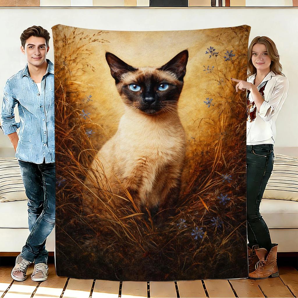 Siamese Cat Flannel Blanket Soft Cozy Throws Napping Travel Use