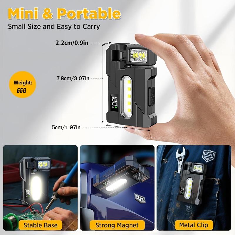 Rotatable Flashlight Magnetic Multi-Angle USB Rechargeable Mini Torch Portable LED Work Light with Cap Clip for EDC Camping Outdoor Use
