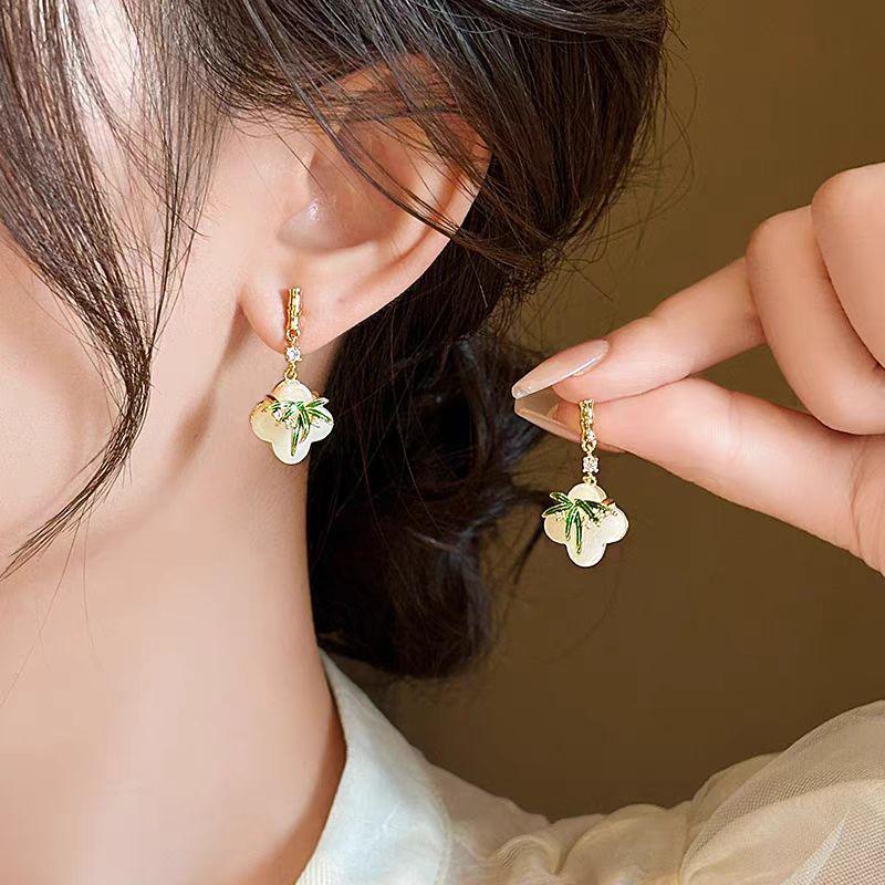 Elegant Retro Chinese Tassel Earrings: Cloud Bamboo Leaf Design for Women