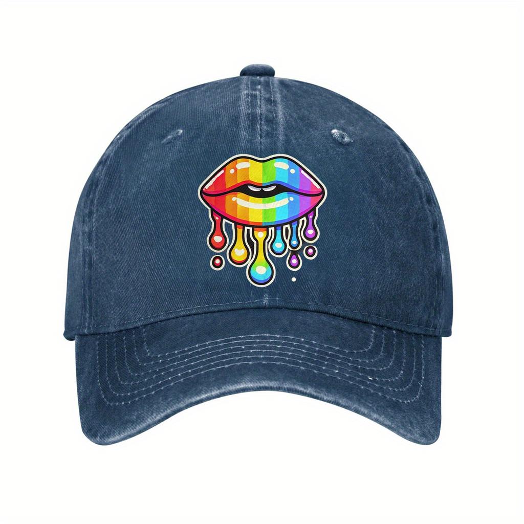 Regenbogen Tropfende Lippen Baseballkappe Lässig Verstellbar Baumwolle Papa Hut für Unisex Outdoor-Aktivitäten