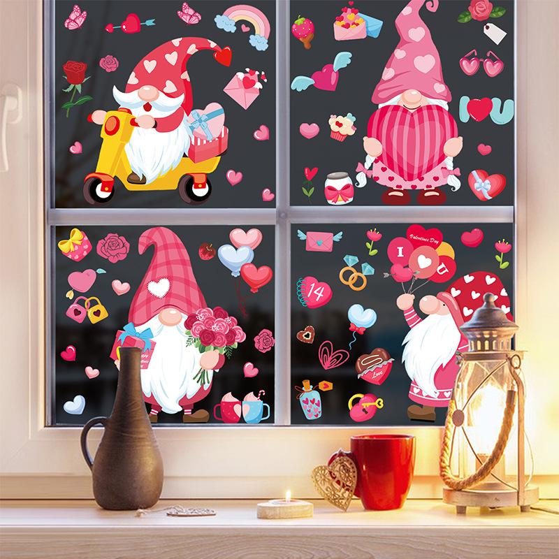 Valentine's Day Insulation Electrostatic Window Sticker Goblin Dwarf Dwarf Showcase Doors and Windows Glass