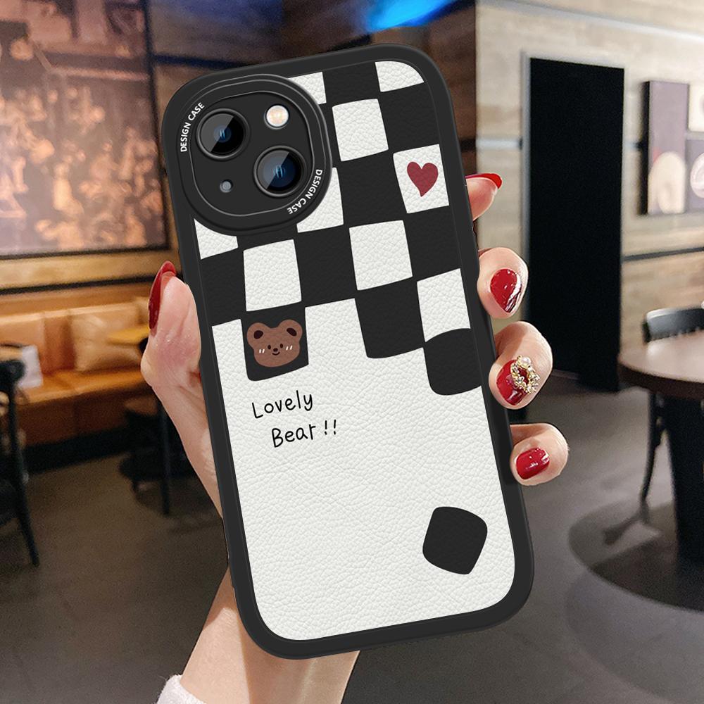 Cute Cartoon Bear PU Leather Phone Case for iPhone Samsung Galaxy Xiaomi Redmi VIVO OPPO HUAWEI Honor Infinix Soft Back Cover Coque