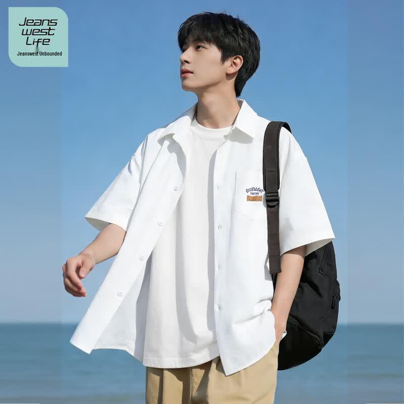 JEANSWEST LIFE Men s Ice Silk Loose Fit Short Sleeve Shirt M
