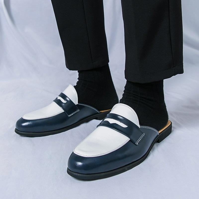 Summer Luxury Brand Slippers Men Casual Mules Shoes Slip-on Fashion Platform Half Loafers Men Lightweight Leather Sandals