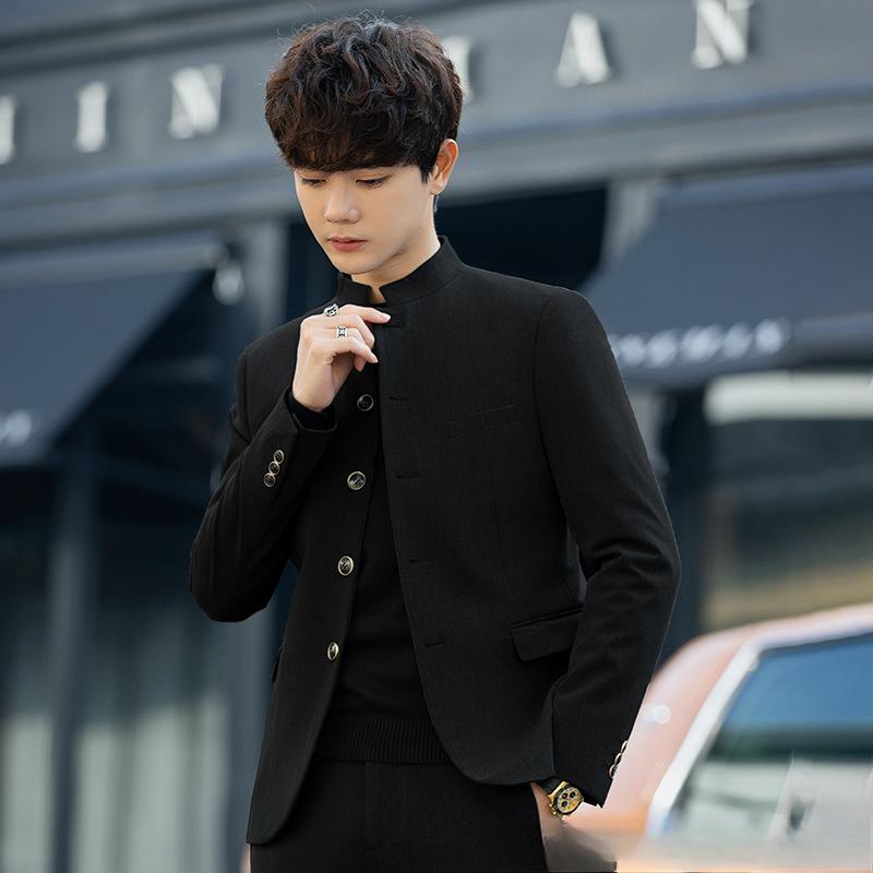 

Китайский костюм Мао, мужская молодежная куртка, костюм Тан, спортивный костюм, костюм Ruffian, красивый облегающий маленький костюм, топ L чёрный