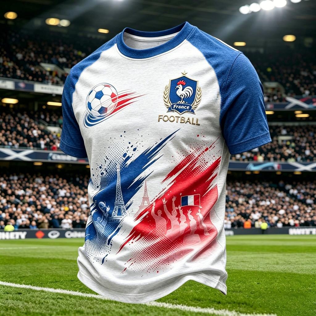 Men Crew Neck Short Sleeve Pullover T Shirt with Football Print Casual Fit Top for Sports and Fans France Theme