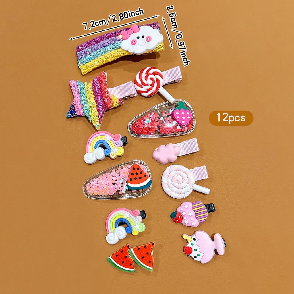12 Regenbogen-Frucht-Haarspangen Niedliche BB-Haarspangen Kopfschmuck-Clips Geeignet für den täglichen Gebrauch Kopfschmuck