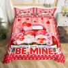 Valentines Day King Duvet Cover Romantic Bedding Set Kawaii Couple Gnome Comforter Cover Pink Rose Hearts Polyester Quilt Cover