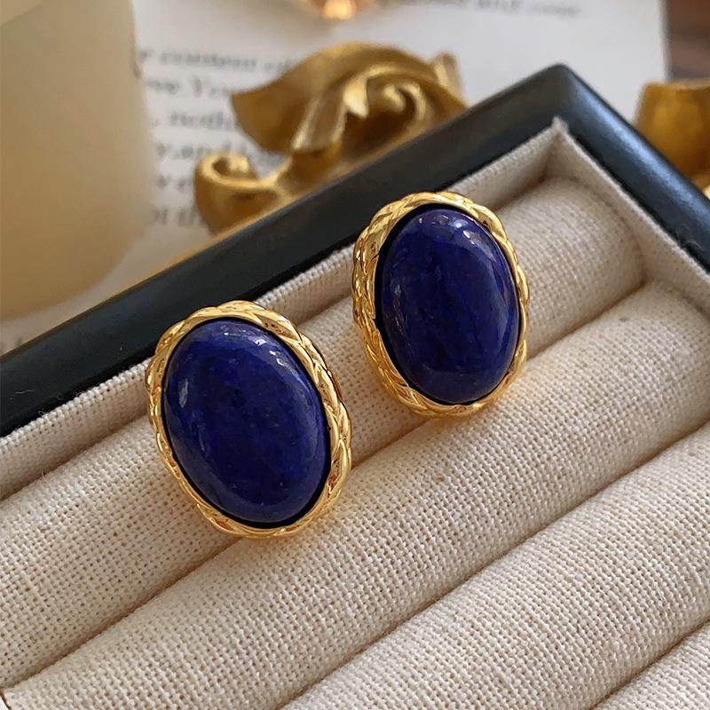 Chinese Style Lapis Lazuli Earrings: Vintage Retro Silver Studs with Light Luxury Ancient Design for Women