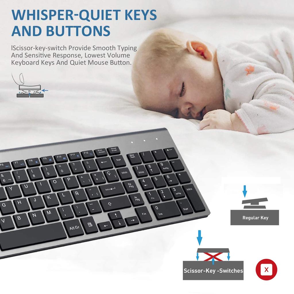 2,4g Silent Ultra Slim Spansk Ñ Layout Trådløst Tastatur Mus Combo Kompakt Teclado saksnøkkel For datamaskin Desktop TV Box