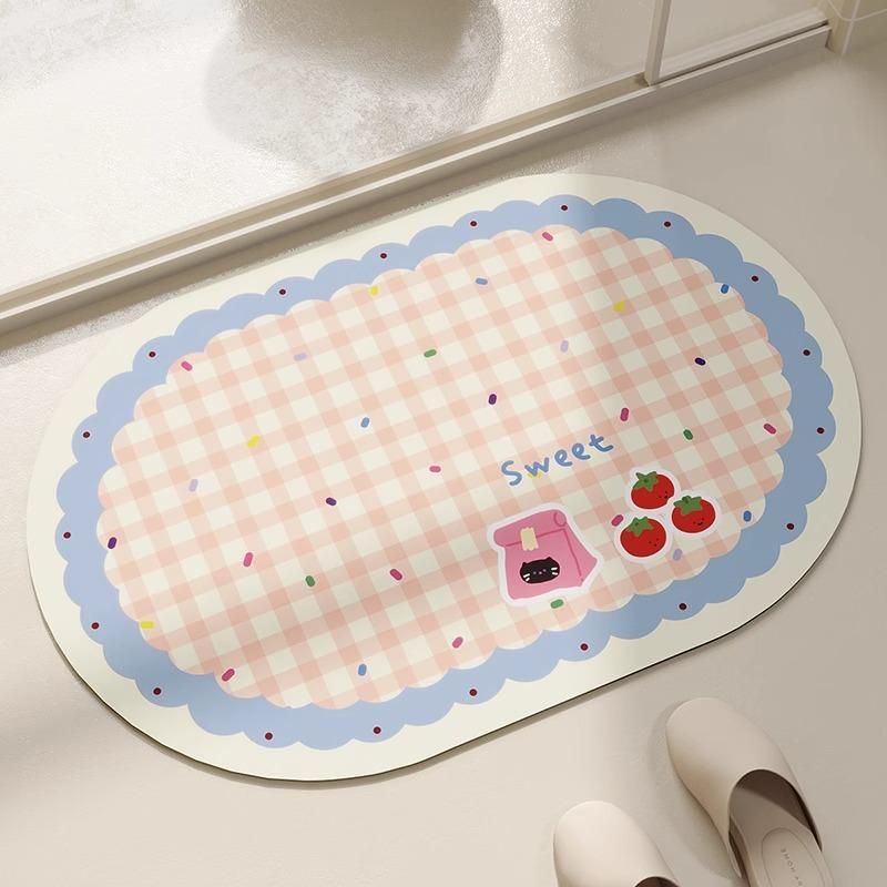 Bathroom Rug Absorbent Non-slip Floor Mat Diatomite Bath Toilet Area Foot Mats Pink Plaid Home Decor Quick Drying Carpet