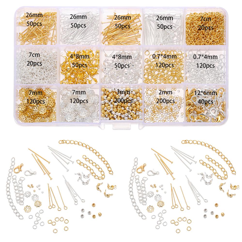 1260Pcs/Set Lobster Clasp Bead Flat Pins End Extension Chain Connector Clasp Kit for DIY Bracelet Necklace Jewelry Making