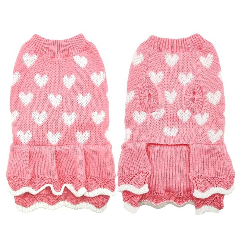 Cute Knit Dog Sweater Dress Dot Pattern Princess Style Pet Skirt Small Dogs Cozy Winter Clothing Ruffle Hem Chinese New Year
