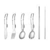 Stainless Steel Folding Spoon Fork Cutter Straw Brush Outdoor Camping Picnic Hiking Collapsible Cutlery Flatware Utensils