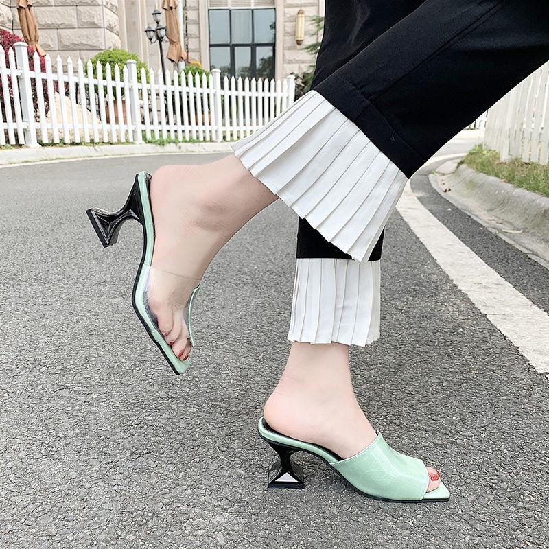 Sexy Women's Slippers and Ladies Sandals Clear Heeled Shoes Square Head New Style 2026 Luxury Slip-resistant Fashion Eva Slides