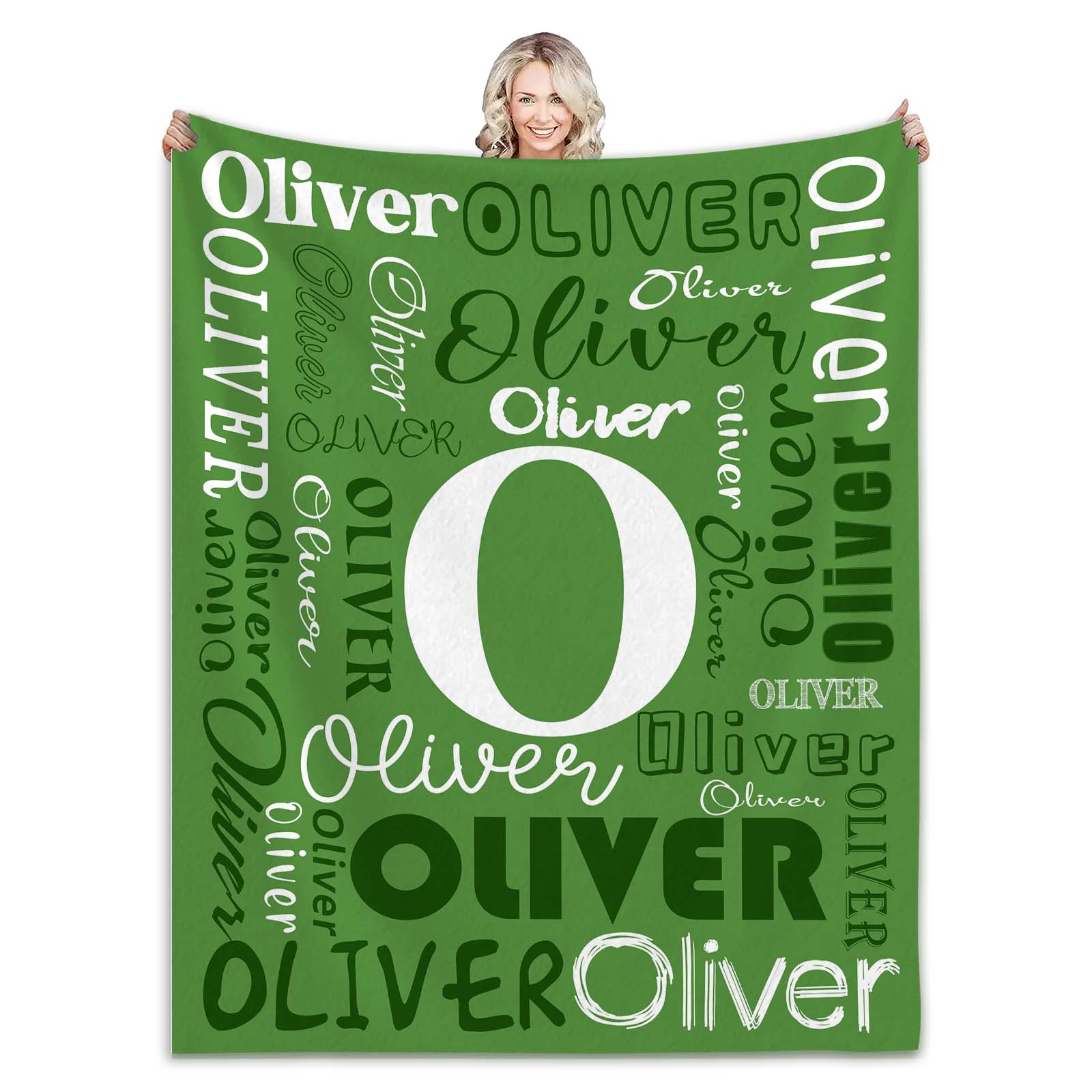 

Personalized Name Flannel Blanket 2024 New Customized Blanket Soft for Kids and Adults Letter Monochrome Fleece Birthday Gift Flannel 75 x 100 зелений