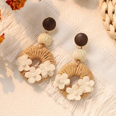 Handmade Grass Rattan Flower Stud Earrings Retro Vacation Bohemian Island Beach Earrings Women's Earrings