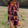 Long  Sleeve Dress For Women Casual Loose Fit Print Dress With Pockets