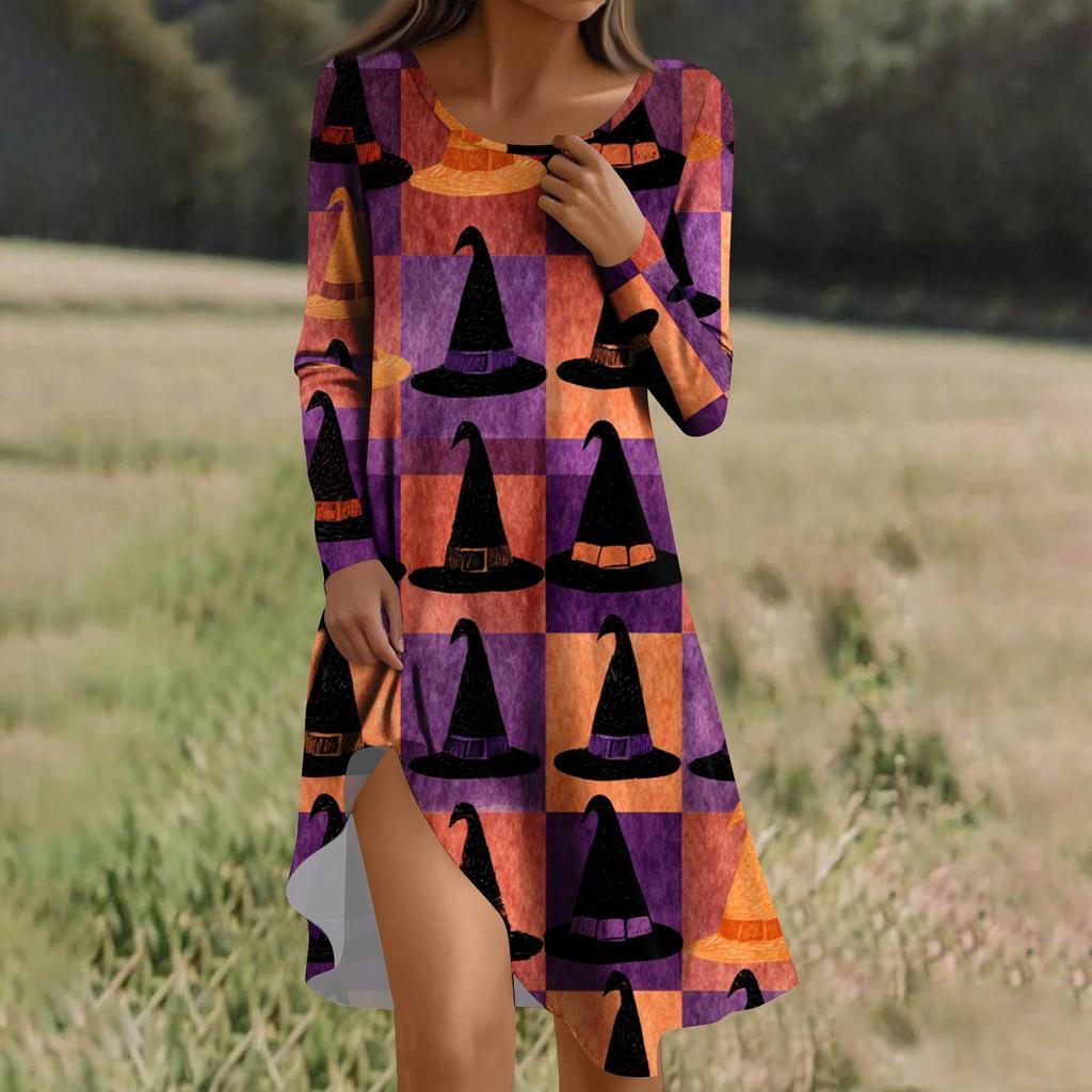 Long  Sleeve Dress For Women Casual Loose Fit Print Dress With Pockets