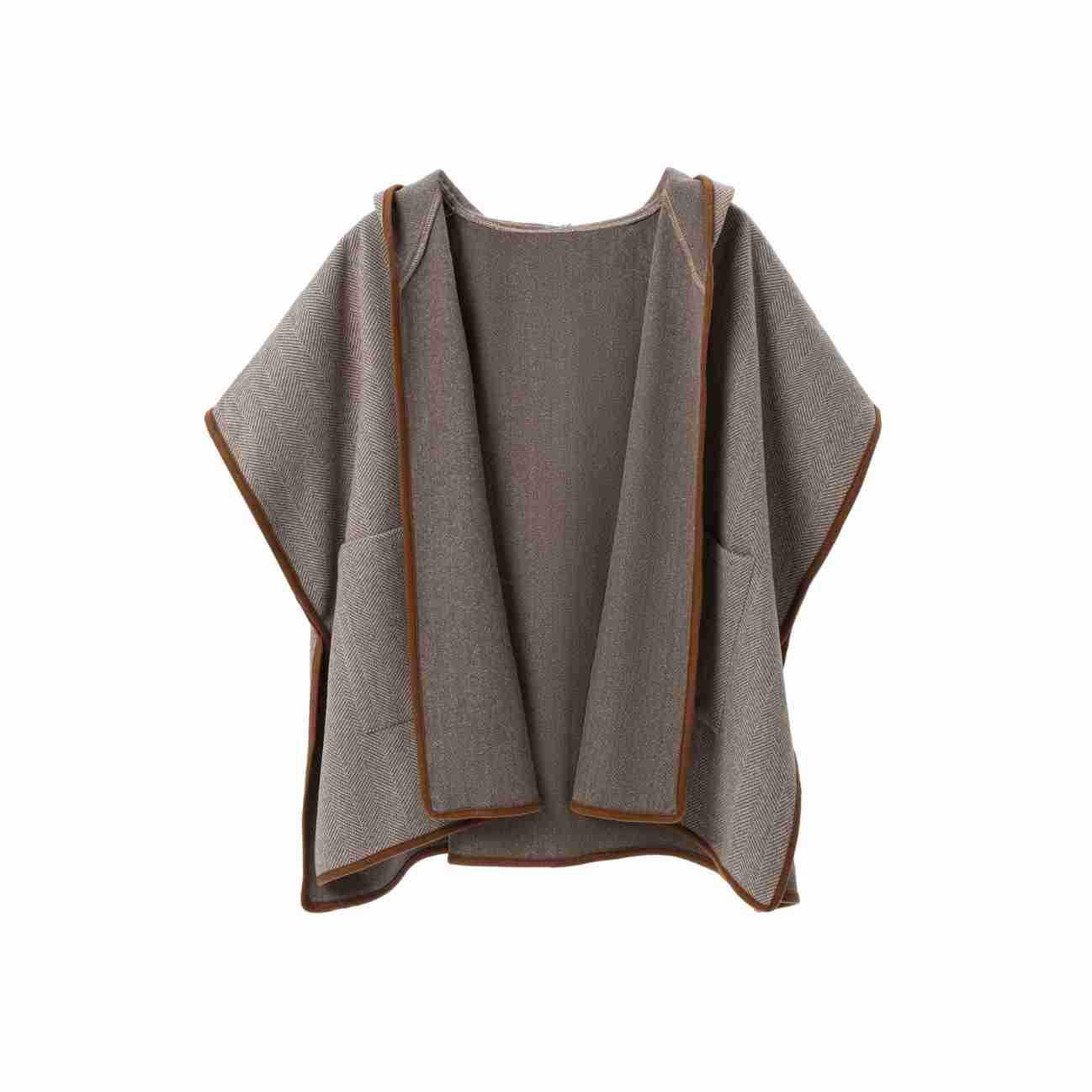 High-End European and American Autumn/Winter Herringbone Wool Hooded Shawl 74x90cm