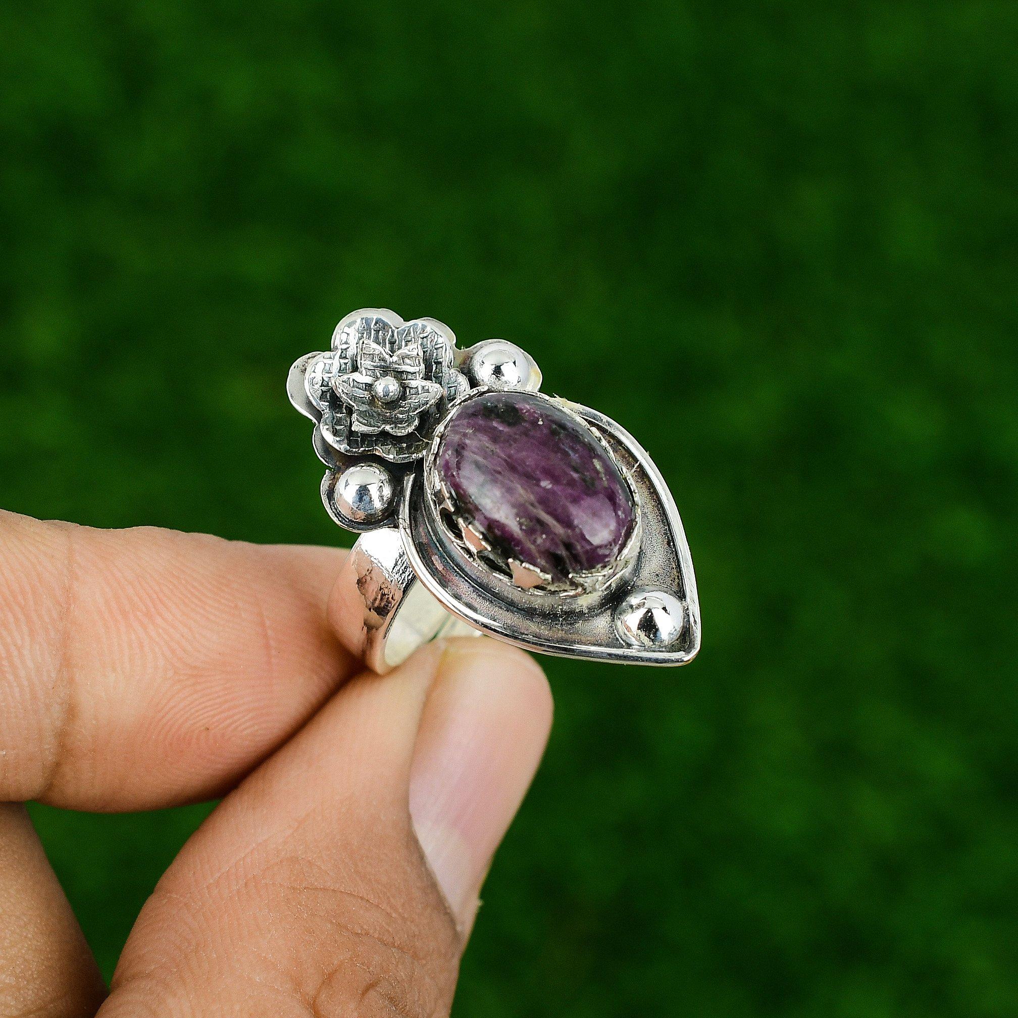 

Натуральный рубин цоизит серебро 925 пробы штабелируемое цветочное регулируемое кольцо для женщин Adjustable