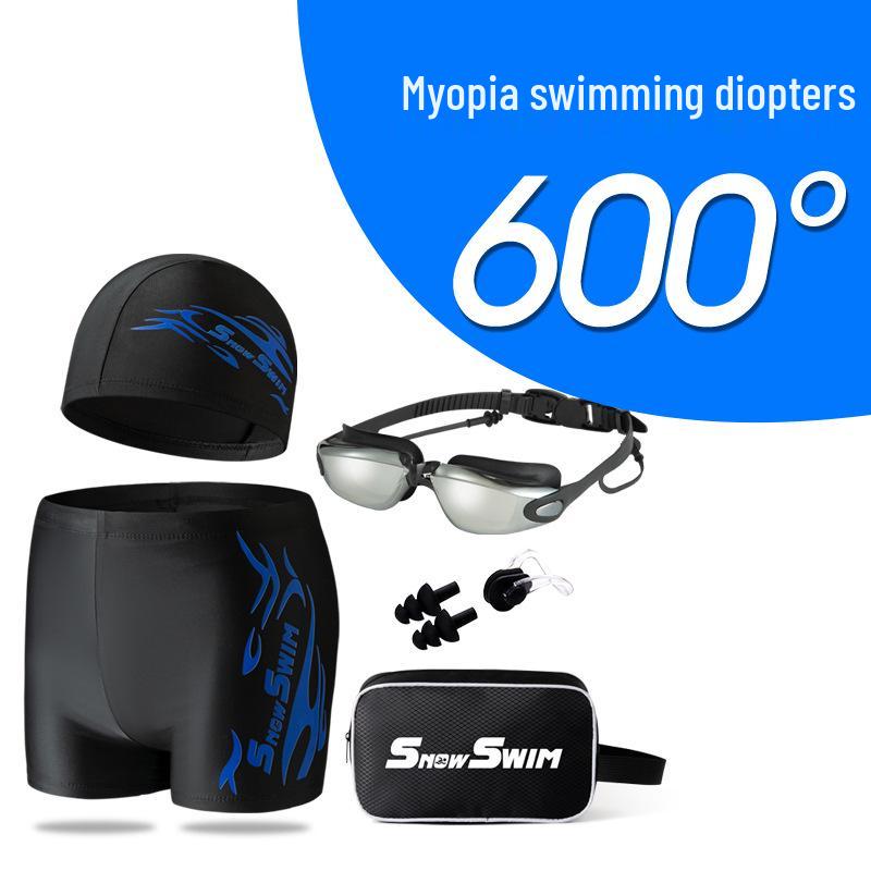Men's Plus Size Swim Trunks & Accessories Set: Square Leg Swimwear, Fashion Goggles, Swim Cap